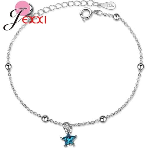 New Summer Elegent Simple Temperament Star 925 Sterling Silver Blue Cubic Zirconia Bracelet For Women Wedding Party Gift
