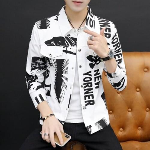 Autumn Mens Letters Printed Long Sleeve Jacket Single Breasted Men Coat Red White Yellow Size M-3XL Outwear V035