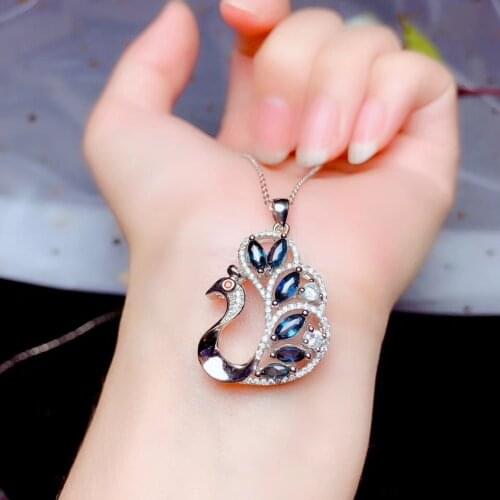 Natural sapphire necklace, simple style, from the products of nature, precious stones. 925 silver