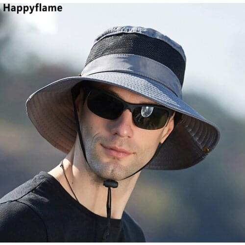 Hot Mens Panama Hat Outdoor UV-proof Breathable Bucket Hat Wide Brim Hat Summer Hiking Anti-UV Sun Hat Fisherman Hat Cowboy Cap