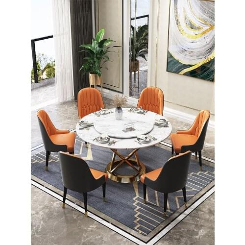 Postmodern light luxury rock plate dining table chair Italian large and small family with turntable household marble round