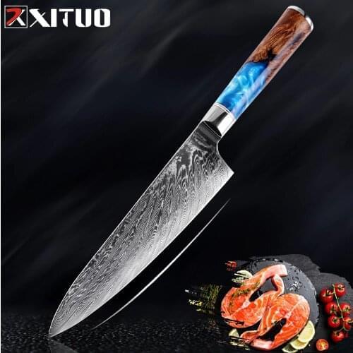 XITUO Chef Knife Damascus VG10 Steel Japanese Kitchen Knife Sharp Cleaver Paring Utility Santoku Knife Resin Handle Cooking Tool
