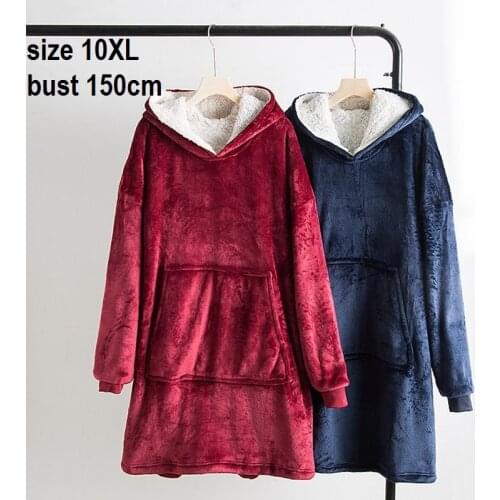 Size 10XL Bust 150cm Winter Warm Pocket Hoodies Blankets Fleece Blankets Outwears Thicken Women Home Wear Fleece Coat
