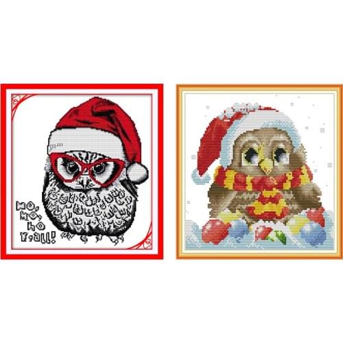 Christmas Owl Joy Sunday Stamped Cross Stitch Kits Patterns 14CT 11CT Printed Counted Fabric Handmade Embroidery Needlework Sets