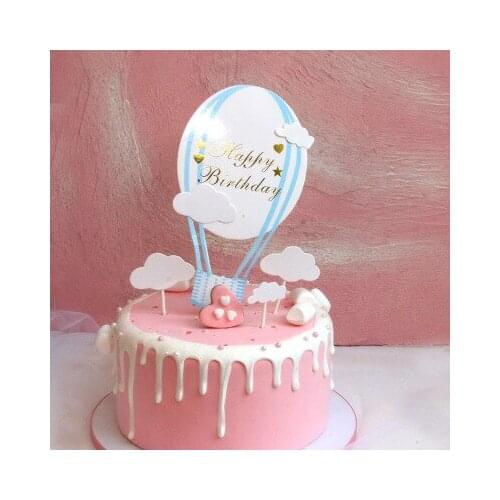 Pink Blue Fire Balloon Clouds Theme Happy Birthday Cake Topper Kids Boy Favors Cake Decorating Birthday Party Decorations