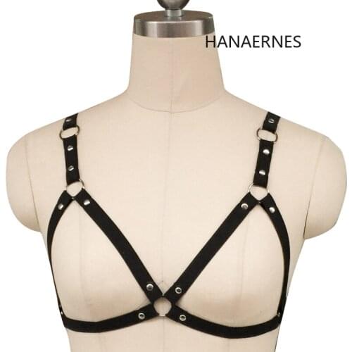 HANAERNES Sexy Goth Lingerie Elastic Alluring Bustier Bandage cage bra cupless lingerie Bandage Body belt Crop Tops Cupless