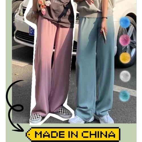 Silky Long Pants Solid Color Ice Silky Wide-Leg Pants Thin High-Waisted Drape Straight Mopping Long Pants Womens Fluid Pants