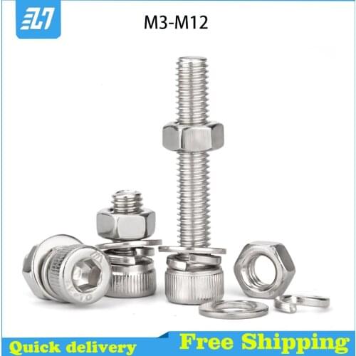 Hex Hexagon Socket Head Cap Screw Metric Thread Allen Bolt Hex Nut Flat Spring Washer Set M3 M4 M5 M6 M8 M10 M12
