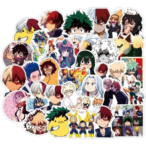 50PCS My Hero Academia Japan Anime Sticker Phone Snowboard Laptop Luggage Fridge Guitar Fun for Graffiti Decals Toy Gift Sticker