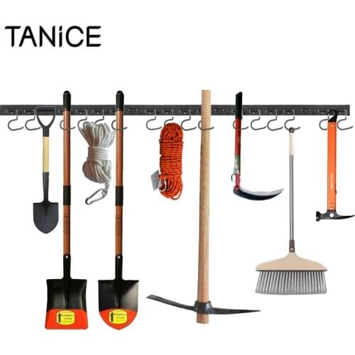 TANiCE 64 Inch High Quality Aluminum Wall-Mount Garage Tool Organizing Rack Adjustable Mop Broom Rack Tool Wall Rack For Garden