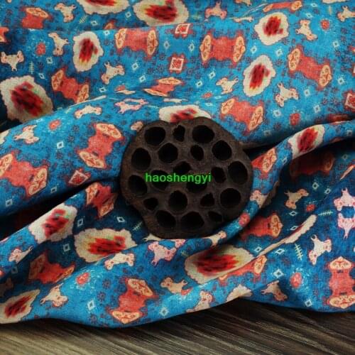 High-end ramie printing dress robe shirt fabric digital printing garment fabric
