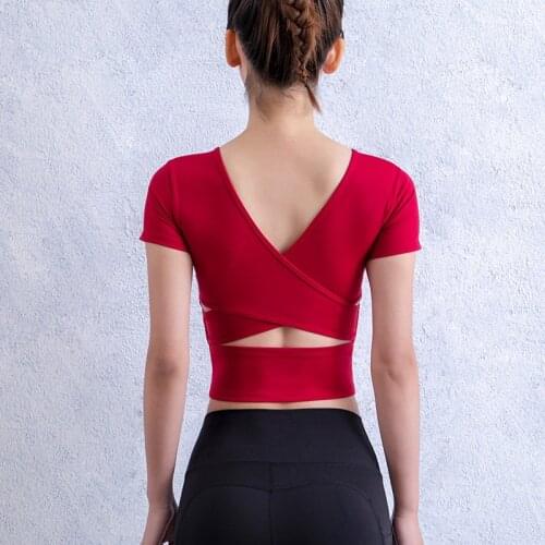 Spring and summer new short sports T-shirt womens back elastic short sleeve quick running fitness yoga suit summer
