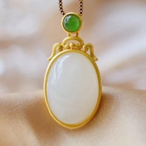 S925 Sterling Silver White Jade Safety Lock Pendant Embellished Jasper Elegant Natural Hetian Jade Clavicle Chain Necklace Ornam