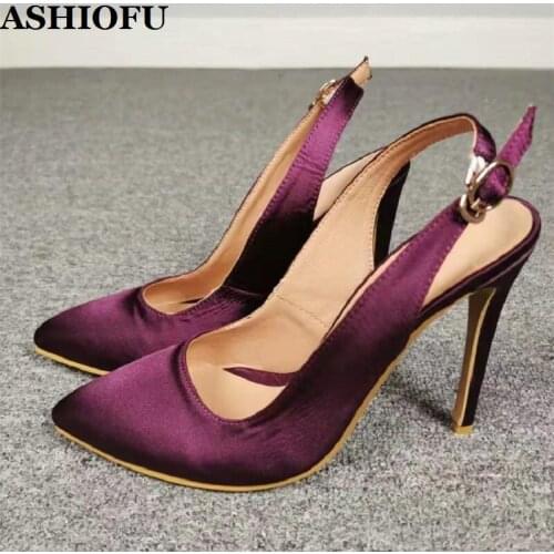 ASHIOFU Hot Sale Handmade Women High Heel Pumps Slingback Buckle Strap Party Prom Dress Shoes Large Size Evening Fashion Shoes