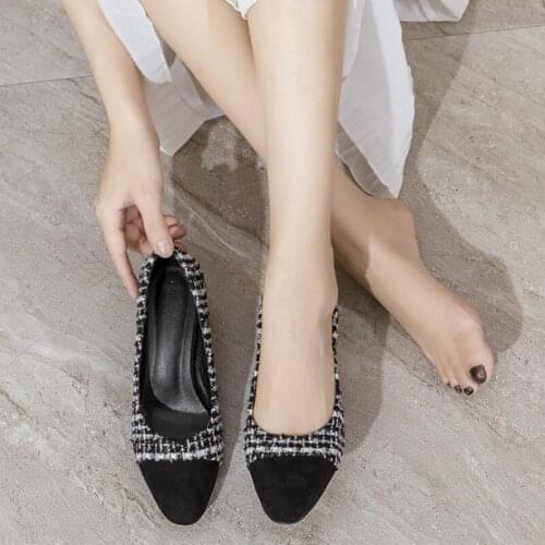 For Womens thick heel high heel shoes 2020 new spring and autumn small fragrance style round toe mid-heel single shoes women