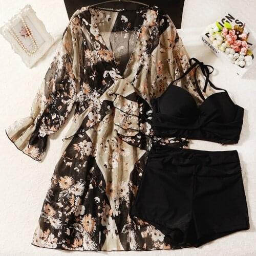 STAERK style slim cover belly long sleeve sunscreen conservative temperament split hot spring three piece swimsuit for women