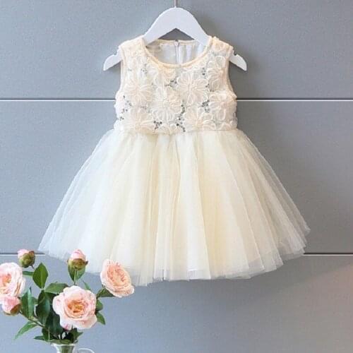 Flower Girls Lace Dress Little Girls Clothing Tulle Princess Sequined Dress Sleeveless Baby Girl Tutu Dress Elegant for 2-7 year