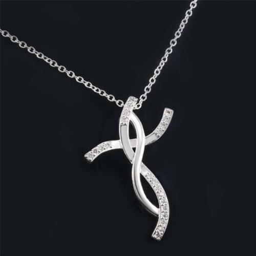 Cute Silver Color crystal Women Necklace Fashion wedding charms Cross jewelry