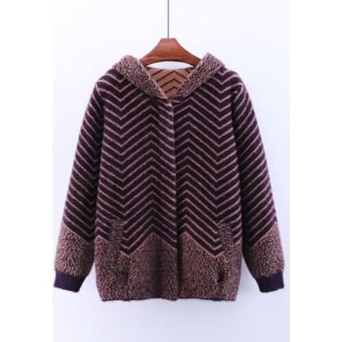 Winter Jacket High Quality Thick Imitation Mink Velvet Cashmere Coat Middle-aged Mother Knit Cardigan Sweater Jacket Women X529