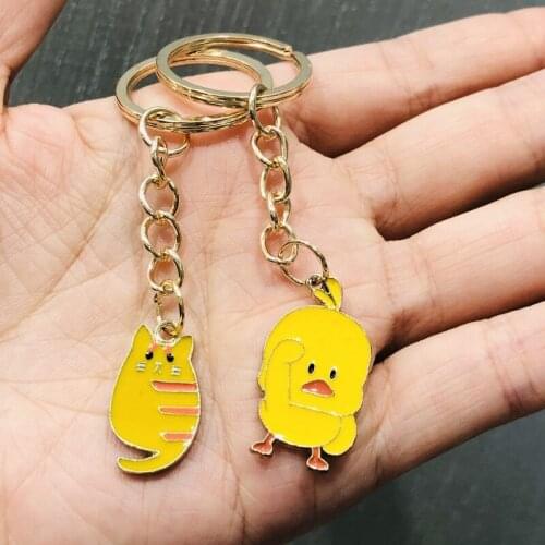 1Pcs Cute Animals Cat Duck Keychain Pattern Purse Bag Car Charm Women Girls Children Key Ring Buckle Clasp Birthday Gifts