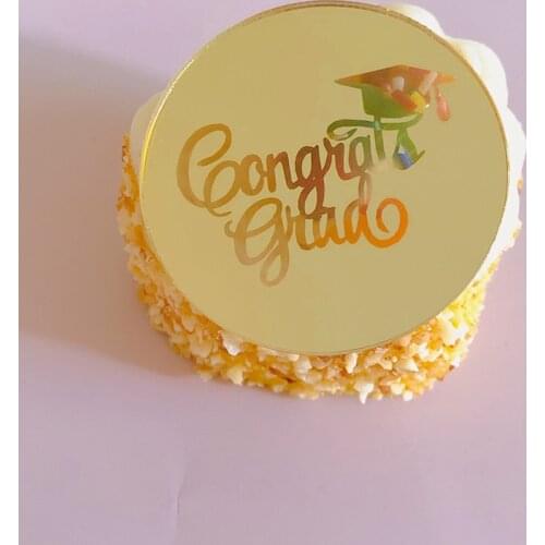 1pc Gold Congrats Grad Cupcake Topper Rose Gold Silver Acrylic Cake Topper for Graduations Graduate Party Cake Decorations 5cm