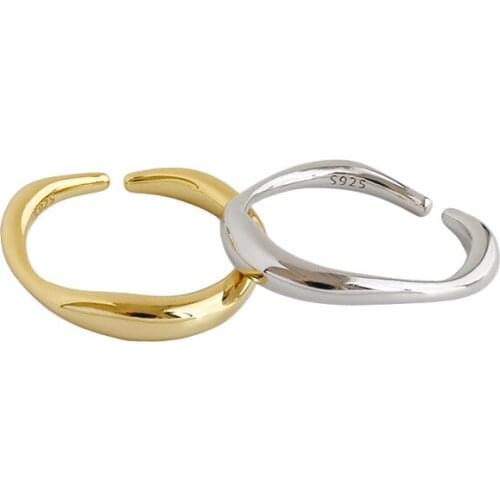 1pc THIN 100% Authentic 925 Sterling Silver Fine Jewelry White /Gold Wave Irregular Lines waterwave Ring Adjust TLJ1019