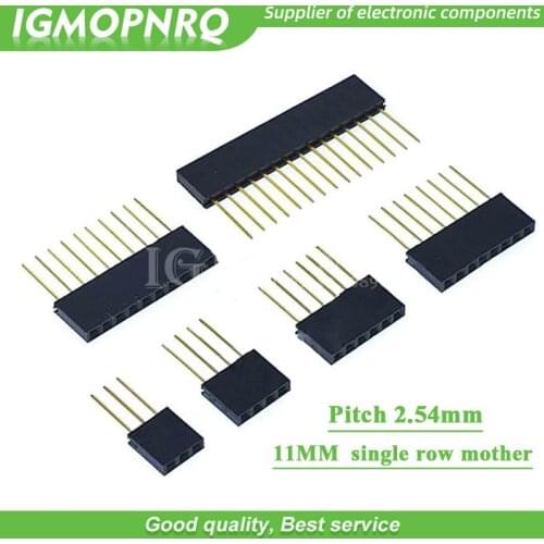 10pcs Lengthened single row mother 1* 2/3/4/6/8/10/15PIN 2.54MM pitch needle length 11mm pin header long