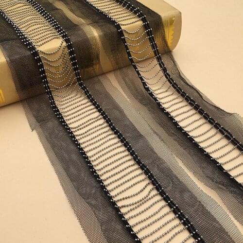15Yards Beaded Chain Silver Fringe Trimming Mesh Lace Ribbon Scrapbooking Applique Embellishment Sewing Renda For Wedding Dress