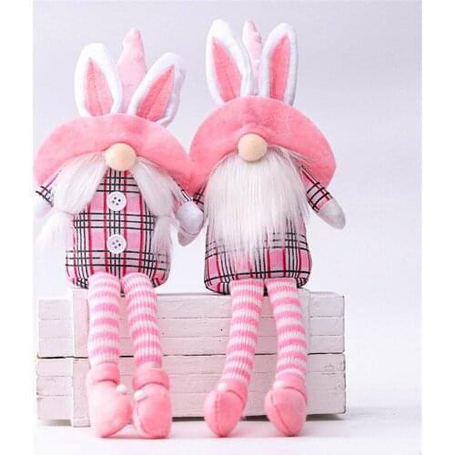 2 Pcs Easter Bunny Gnome Swedish Elf Buffalo Check Plush Pink Rabbit Figurine Spring Home Decoration Ornaments Wholesale X2