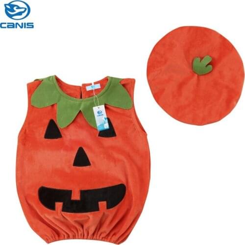 0-3Y 2018 New Halloween Toddler Baby Kid Pumpkin Print Sleeveless Romper Jumpsuits+Hats 2PCS Baby Girls Clothes Cosplay Costumes
