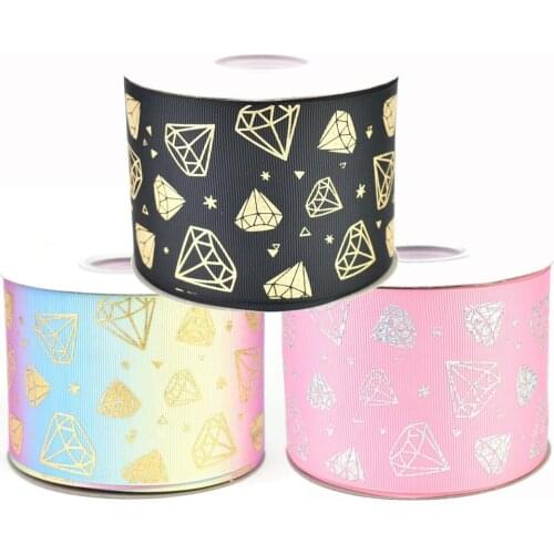 50yards 75mm Gold silver foil diamond jewel Grosgrain Ribbon For DIY Accessories Welcome Custom printed