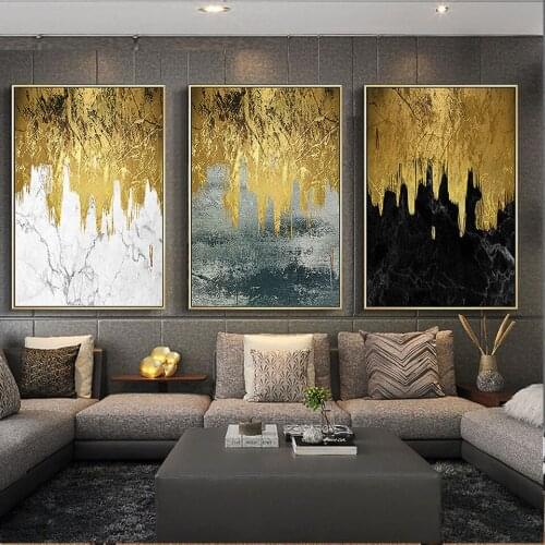 5d Diamond Paintings 3 Panel Golden Abstract Embroidery Spray Home Decor For Living Room Triptych diamond mosaic crafts WW174