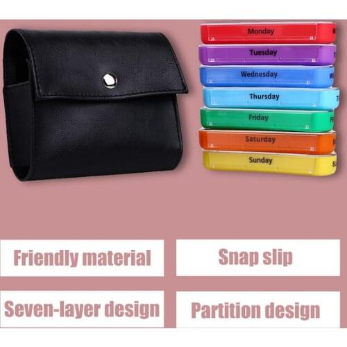 7 Days Rainbow Travel Pillbox Plastic Medicine Box Leather Tablet Storage Organizer Container Pill Holder for Health Care