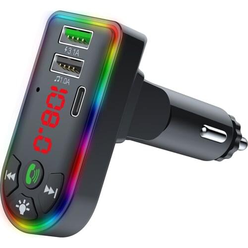 F7 Music Player Car Accessories Gadgets Bluetooth 5.0 FM Transmitter Handsfree Car Kit MP3 Player PD+4.1A USB Charger