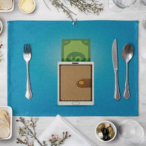 Wallet Mobile Phone Pattern Placemat Coasters Dining Table Mats Cotton Linen Bowl Cup Mats Kitchen Pads