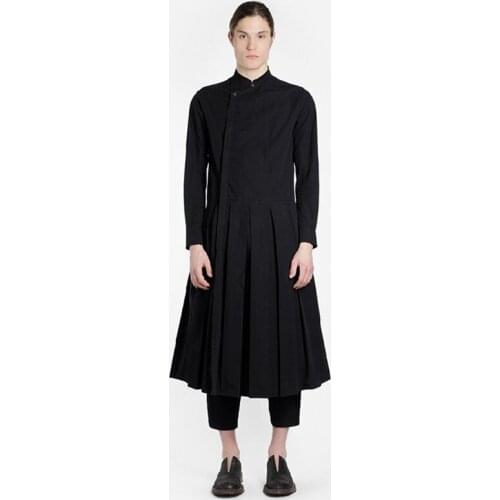 S-6XL! Plus-size mens shirts 2019 Dark department in the long custom style waist slimming simple pleated patchwork shirt