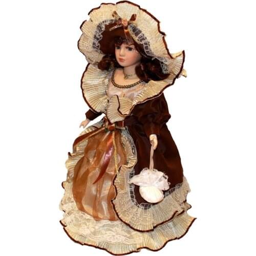 40cm Vintage Style Porcelain Dolls In Dress Hat With Display Stands