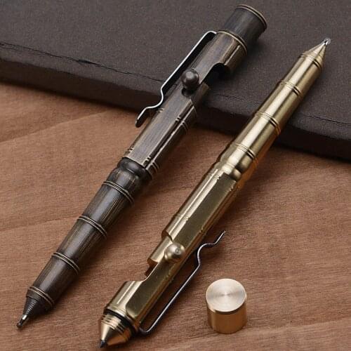 Brand New High Quality Solid Brass Gel Ink Pen Retro Bamboo Node Bolt Action Writing Tool School Office Stationery Supplies