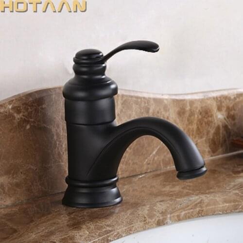 Hotaan Basin Faucet Matte Black Bathroom Sink Faucet Tap Brass Bathroom Faucet Deck Mounted Basin Mixer Tap YT-5065-H