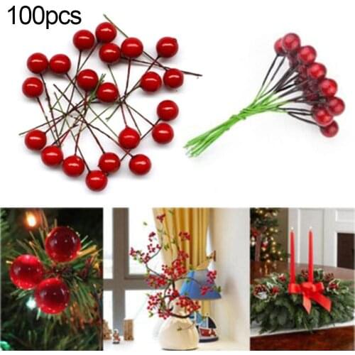 100pcs Christmas Tree Artificial Fresh Fruit Foam Xmas Party home furnishing articles model Small Holly Berry Toy Decoration