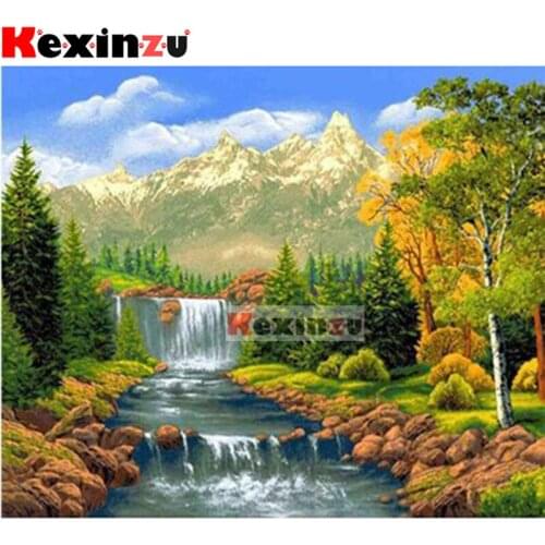 Kexinzu 5D DIY Full Square/Round Drill Diamond Painting "Mountain waterfall" Embroidery Mosaic Cross Stitch Stickers Decor Gift