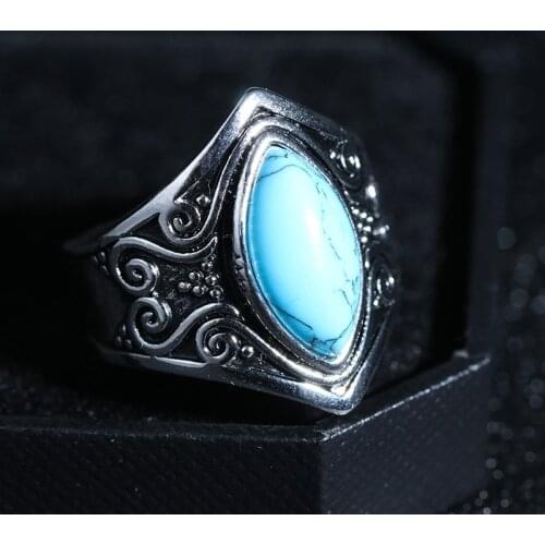 Vintage Antique Natural Stone Ring Fashion Jewelry Gift Turquoises Finger Ring For Women Wedding Anniversary Valentines Day Rin