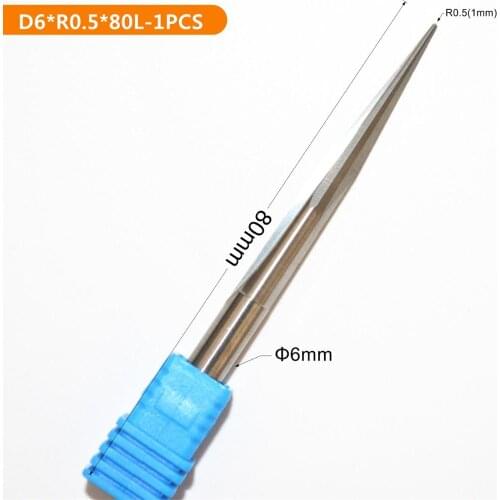 6mm*R0.5*80L,1pcs,Free shipping Taper Ball nose End Mill,CNC milling Cutter,Solid carbide tool,woodworking router bit
