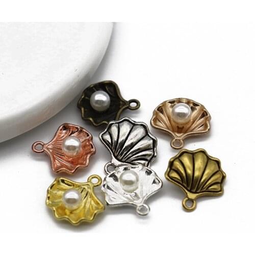 Mibrow 20pcs 7 Colors Sea Shell Charms Pendant with Imitation Pearl Vintage Metal Shell Charms for DIY Jewelry Making Findings