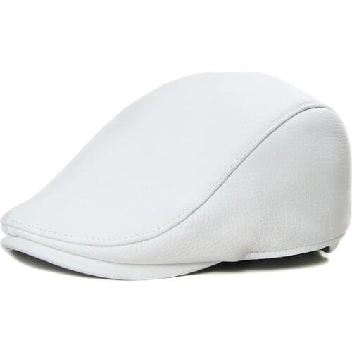 Mens And Womens White Leather Cap Casual Elastic Bailey / Leather Hat Autumn And Winter