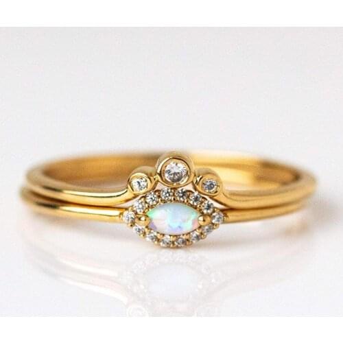 Blue opal Evil Eye Cubic Zirconia Ring set 2pcs Women Girls set EYE Rings Jewelry Gold Color finger jewelry