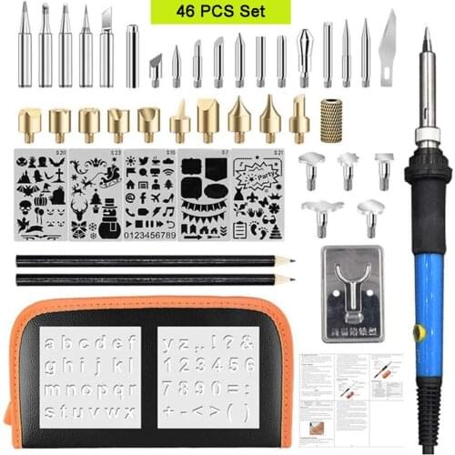 Electric Soldering Iron Kit Wood Burning Pen 46Pcs 60W Tip Pyrography Craft Tool 110V/220V Repair for Woodworking