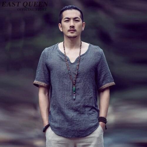 New Arrival Chinese Man Clothes Traditional Chinese Clothes Men Short Sleeve Mandarin Collar Blouses Large Size S-5XL NN0502 YQ