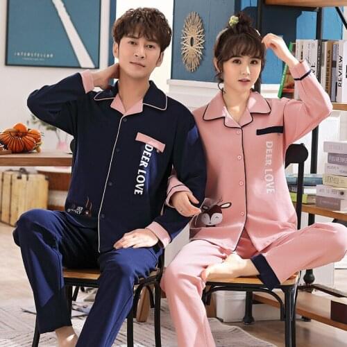 New Spring And females Pink Cotton Couples Girl Thin Mens Full Sleeve Pajamas Suit