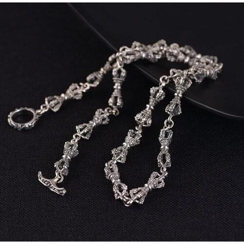 925 Pure Silver Necklace Men Bamboo Chain Link Vajra Buddhism Artifact Amulet Cameo Male Necklaces Fine Jewelry Religious Luxury